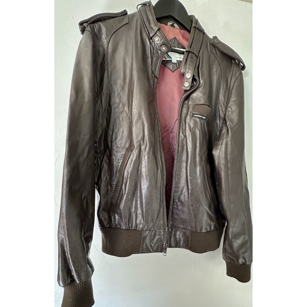 Vintage Members Only Brown Leather Bomber Jacket Racer Style Size 42